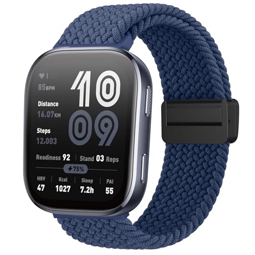 AK Magnetic Braided Strap for Amazfit Bip 6 / Bip 5 Band, Amazfit GTR 4 Bands, 22mm Soft Nylon Sport WristBand Compatible with Amazfit Bip 6 / Bip 5 / GTR 4 Women Men (Atlantic Blue) - Image 1