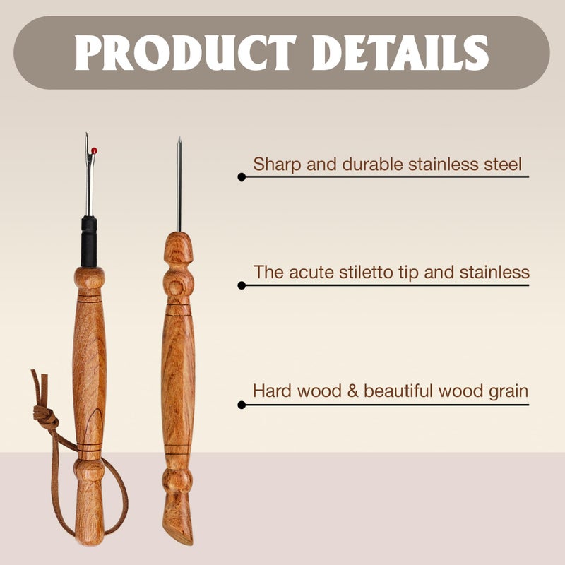 Savina Seam Rippers & Stiletto for Sewing/Quilting, Thread Ripping Tool, Presser - Precision Placement Tool for Getting Seams to Lay Correctly - Wooden Sewing Quilting Tools Set - Image 3