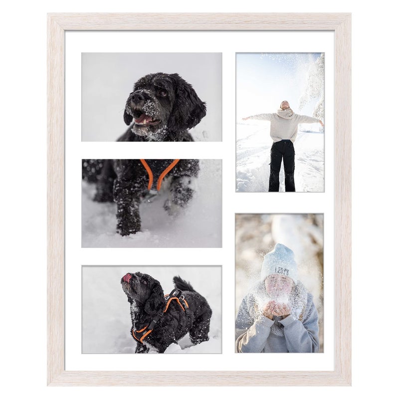Golden State Art Golden State Art 11x14 Distressed White Wood Frame with White Mat  Displays Five 4x6 Photos  Real Glass Sawtooth Hangers Swivel Tabs  Wall Mounting Landscape Portrait 