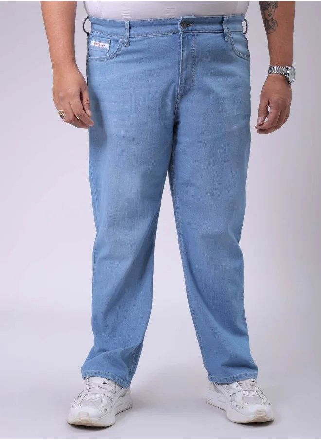 هاردسودا Men Plus Size Vintage Straight Fit Solid Mid-Rise Stretchable Jeans