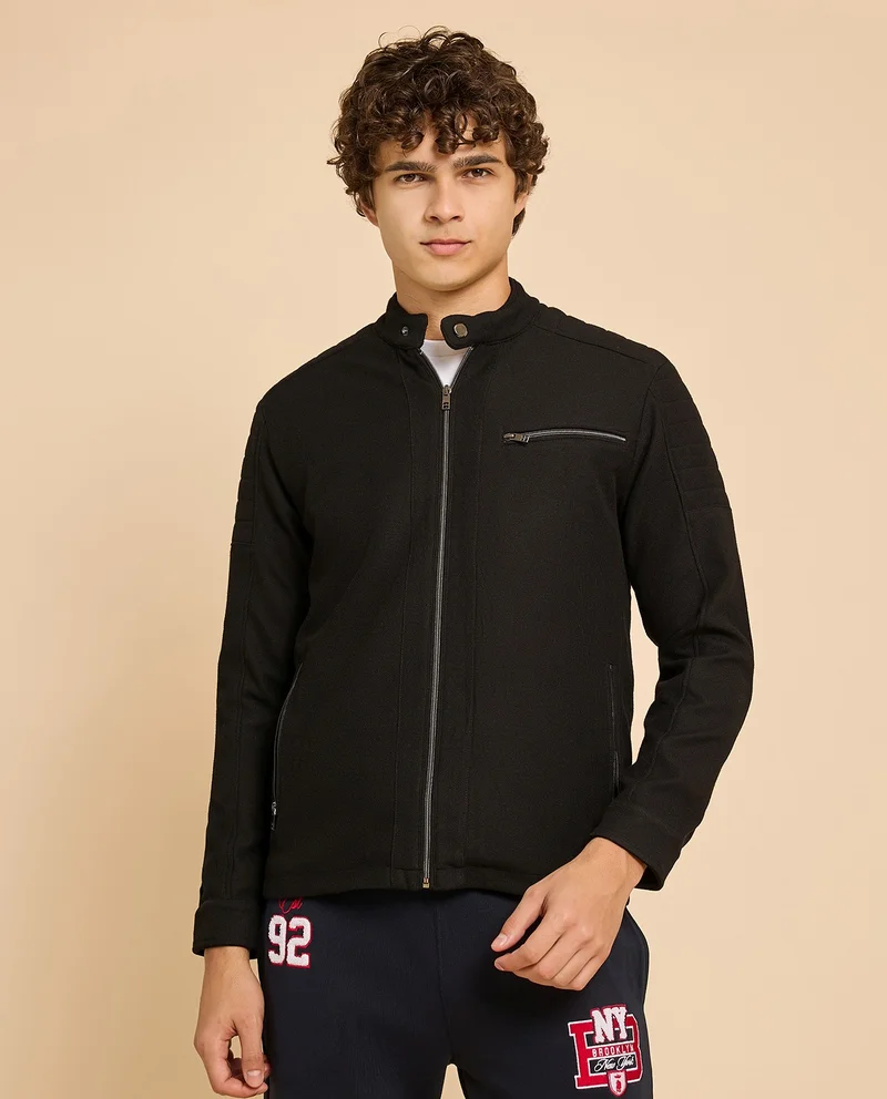R&b Textured Knit Jacket with Zipper Closure