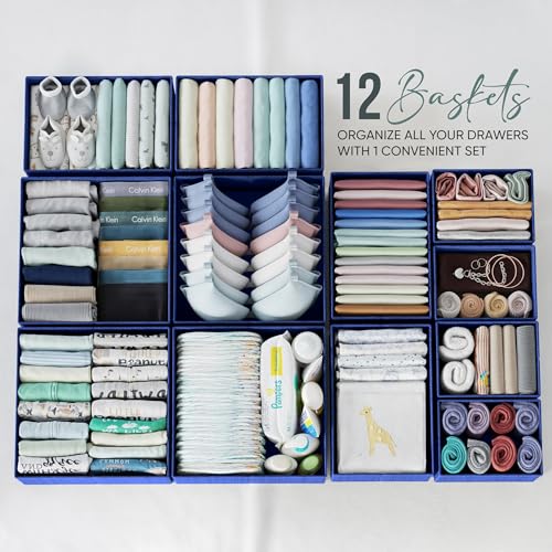 NEATERIZE Drawer Organizer Set of 12 - Navy Dresser Organizer for Nursery, Bedroom & Closet - Image 3