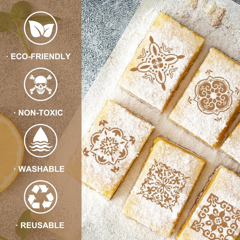 Whaline 15 Pcs Floral Tile Cookie Stencils Chinoiserie Tiles Airbrush Painting Stencils with Bead Chain Decor Biscuit Coffee Cake Baking Reusable Templates for DIY Crafts Birthday Party - Image 3