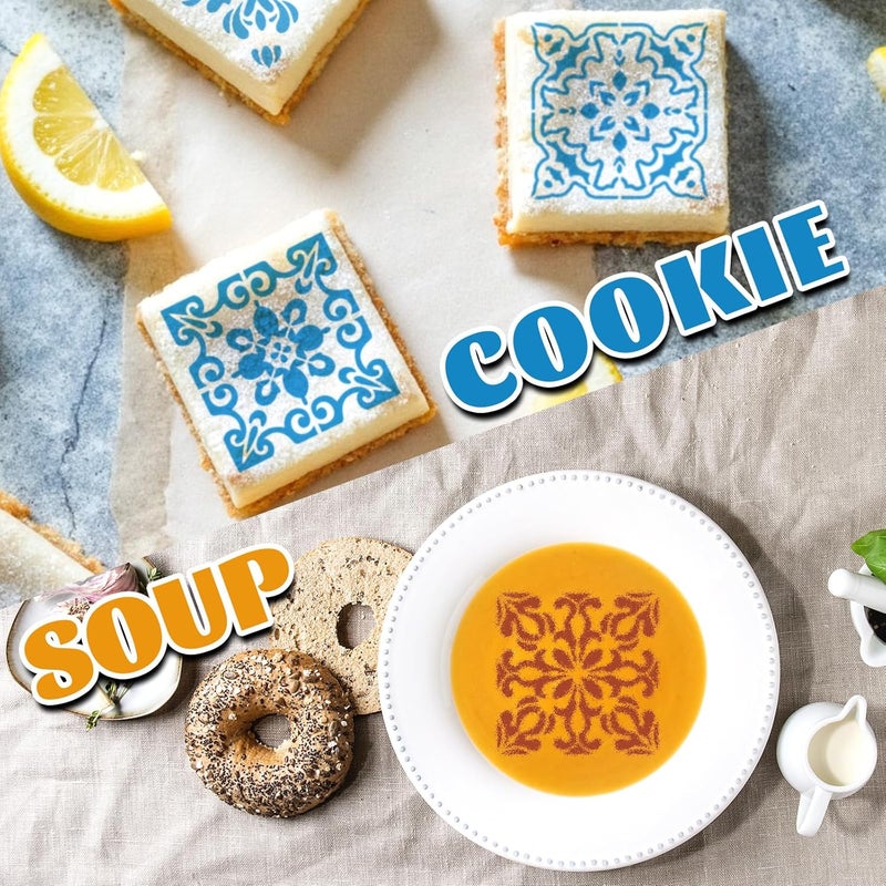 Whaline 15 Pcs Floral Tile Cookie Stencils Chinoiserie Tiles Airbrush Painting Stencils with Bead Chain Decor Biscuit Coffee Cake Baking Reusable Templates for DIY Crafts Birthday Party - Image 4