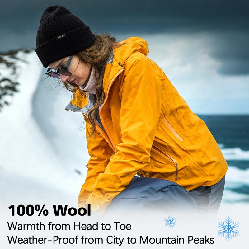 Ababalaya 100% Wool Beanie for Men Women Windproof Double Layer Super Cozy Knitted Cuffed Beanies Unisex Warm Winter Hat with Ear Protection & Face-Slimming Fit, Black - Image 5