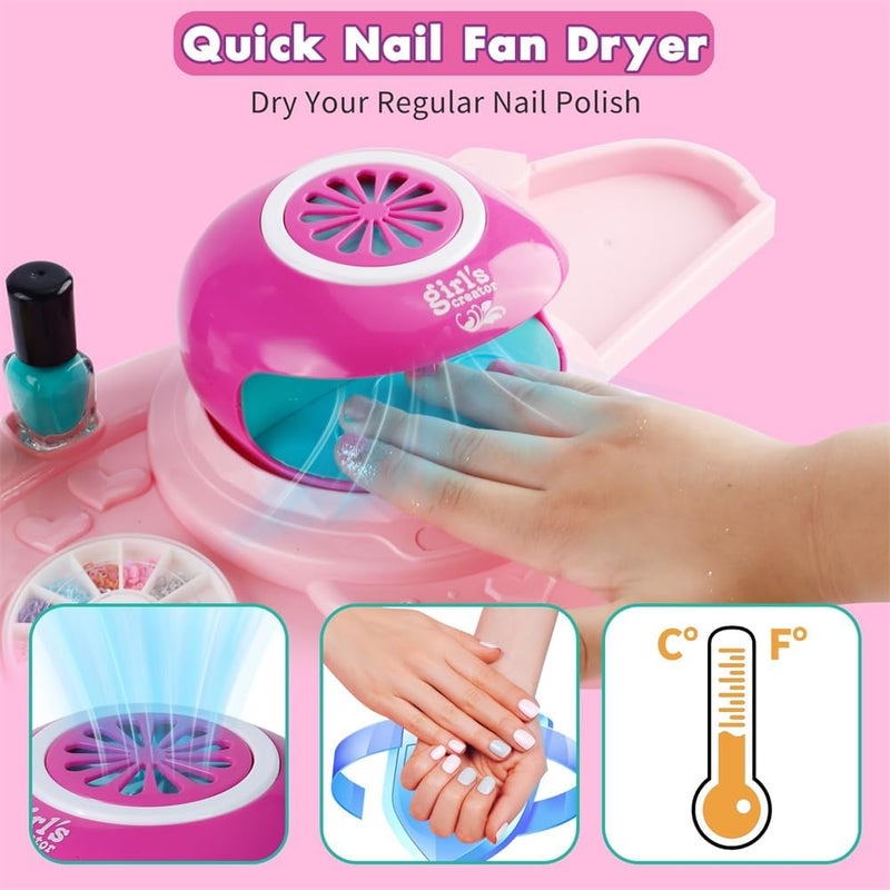 Kids Nail Polish Set, for Girls Nail Art Kits with Quickly Nail Dryer Non-Toxic & Peel Off Nail Polish for Kids Gift for Girls - Image 4
