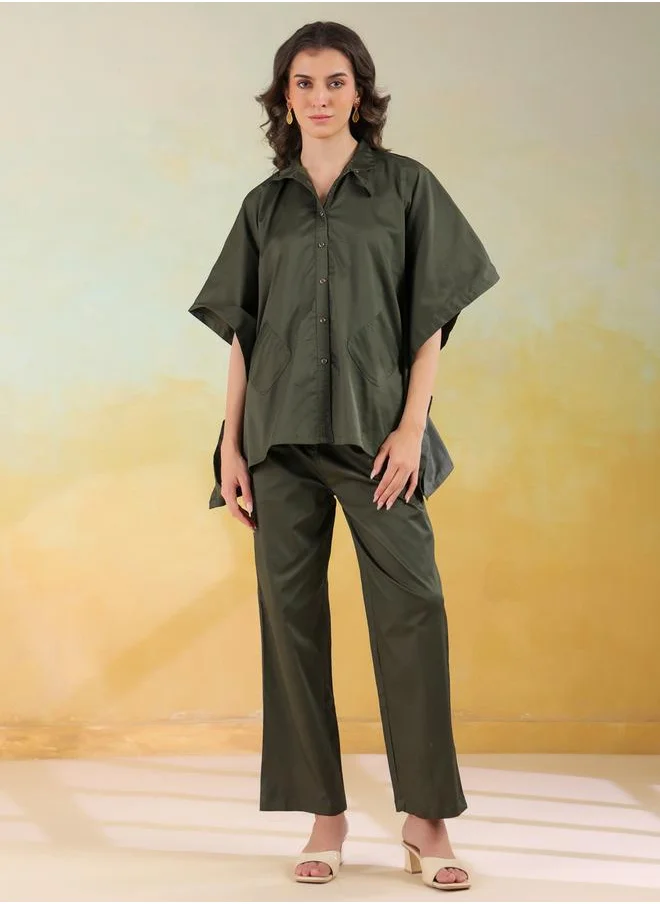 sanskrutihomes Sanskrutihomes Solid Spread Collar Shirt and Pants Co-Ords