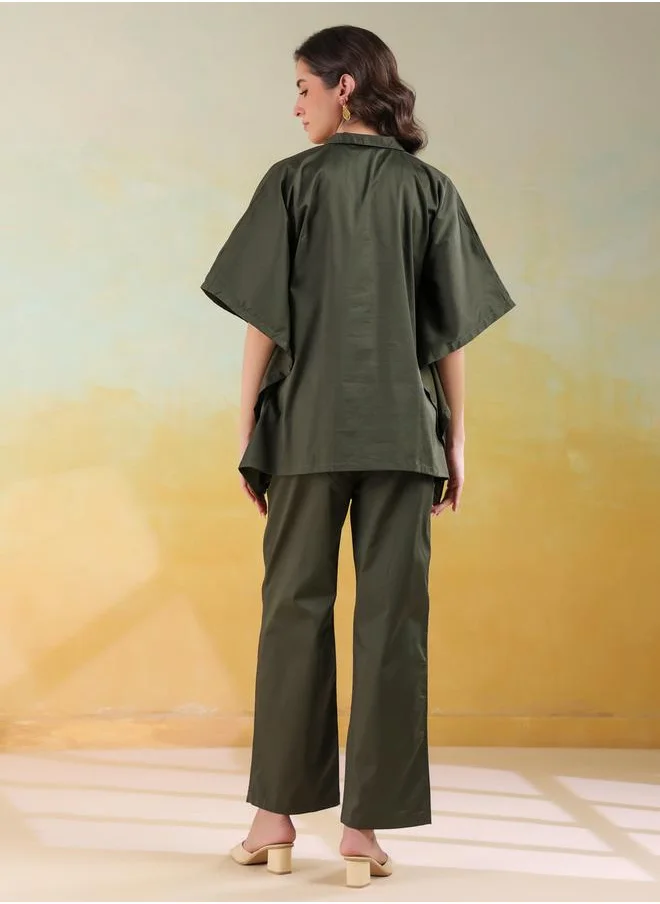 sanskrutihomes Sanskrutihomes Solid Spread Collar Shirt and Pants Co-Ords