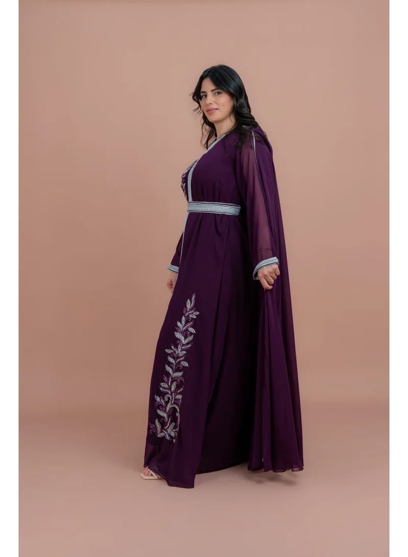 اكسا كفتان أنيق بحزام لون بنفسجي