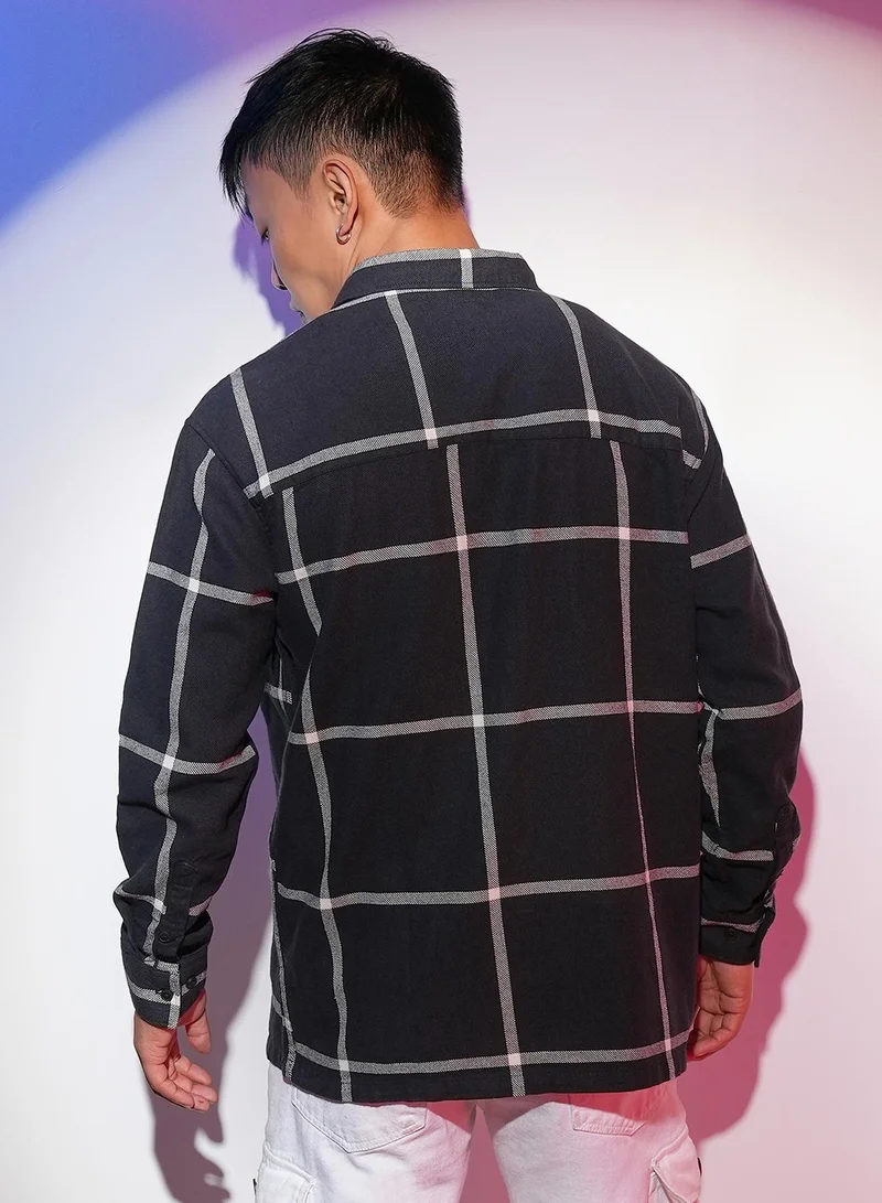 Campus Sutra  Men's Midnight Black Graph Check Shacket for Men | Best Price UAE
