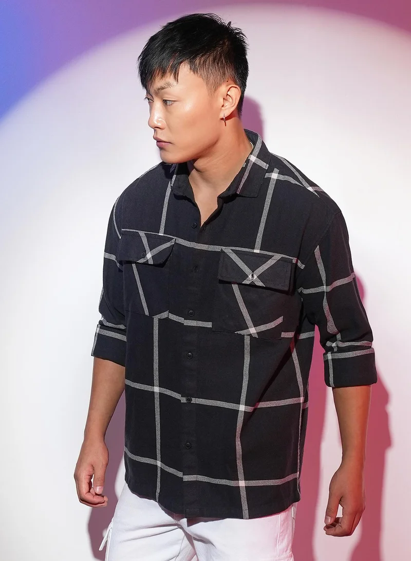 Campus Sutra  Men's Midnight Black Graph Check Shacket for Men | Best Price UAE
