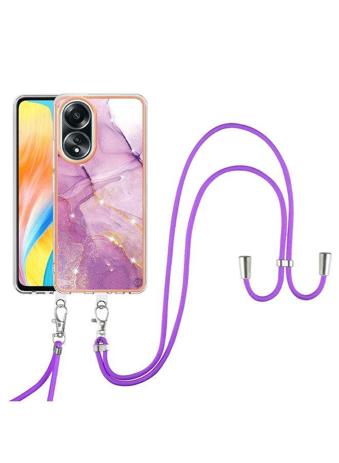 S-TOP Case For OPPO A58 4G Electroplating Marble Dual-side IMD Phone Case with Lanyard - Image 2