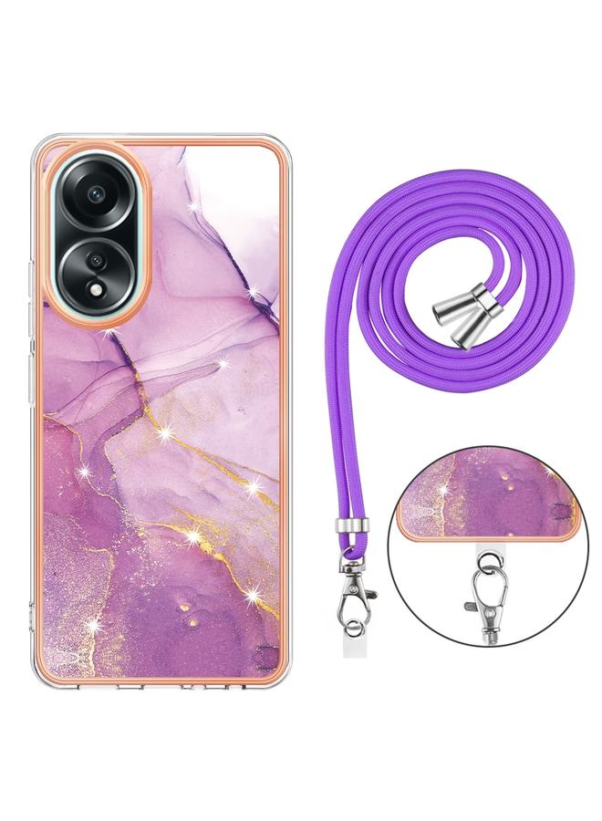 S-TOP Case For OPPO A58 4G Electroplating Marble Dual-side IMD Phone Case with Lanyard - Image 4