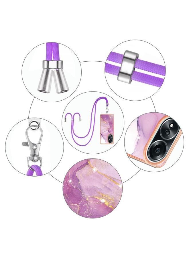 S-TOP Case For OPPO A58 4G Electroplating Marble Dual-side IMD Phone Case with Lanyard - Image 5