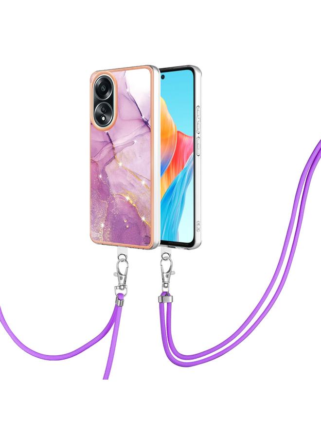 S-TOP Case For OPPO A58 4G Electroplating Marble Dual-side IMD Phone Case with Lanyard - Image 1