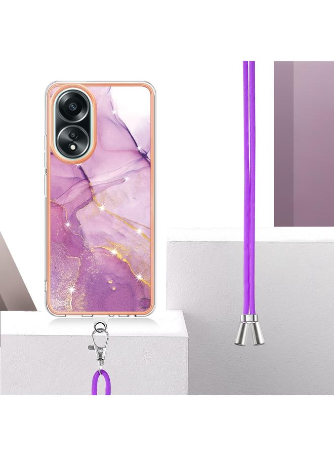 S-TOP Case For OPPO A58 4G Electroplating Marble Dual-side IMD Phone Case with Lanyard - Image 3