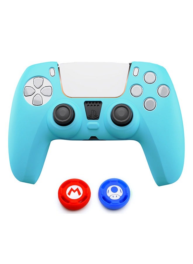 Ergonomic Soft Anti-Slip Silicone Case Cover for PS5 Controller x 1(Blue) with Thumb Grip Caps x 2, Rubber Protector with Joystick Caps for ps5 Controller - Image 1