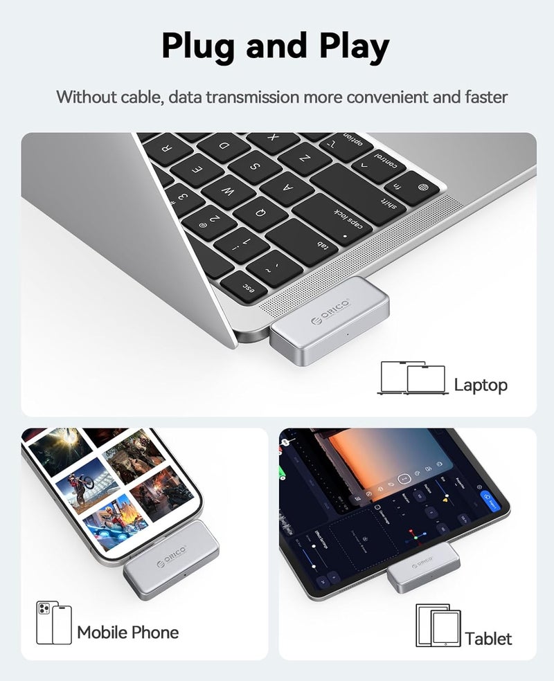 ORICO FlashPod 128GB SSD محمول، SSD خارجي بسرعة تصل إلى 150 ميجابايت/ثانية مع تصميم توصيل مباشر، متوافق فقط مع سلسلة iPhone 15/16 والهواتف الذكية والأجهزة اللوحية وأجهزة الكمبيوتر المزودة بمنفذ Type-C - Image 3