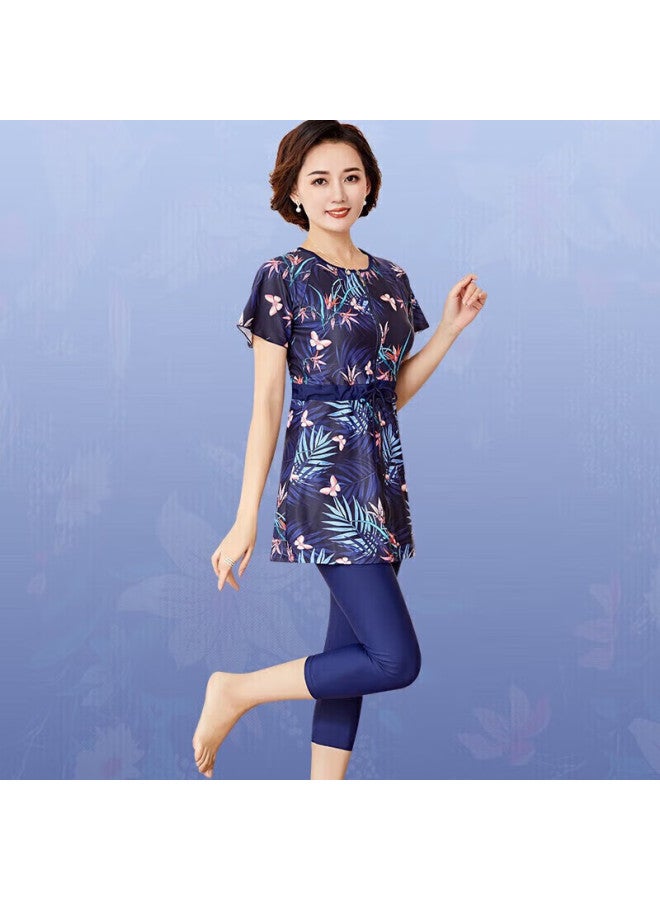 Skin-friendly Yifu Mama Swimsuit For Middle-aged And Elderly Women, Conservative Two-piece Set, Sports Tummy Control, Slimming, Plus Size, Loose-fitting, Hot Spring Swimwear - Image 3