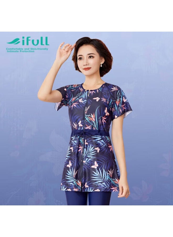 Skin-friendly Yifu Mama Swimsuit For Middle-aged And Elderly Women, Conservative Two-piece Set, Sports Tummy Control, Slimming, Plus Size, Loose-fitting, Hot Spring Swimwear - Image 1