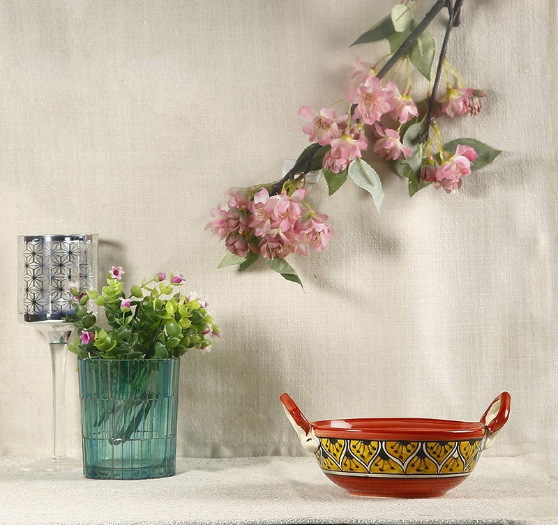 Caffeine Ceramic Handmade Stoneware Orange Morocco Serving Kadhai (Small Set of 1 Microwave & Dishwasher Safe) - Image 1