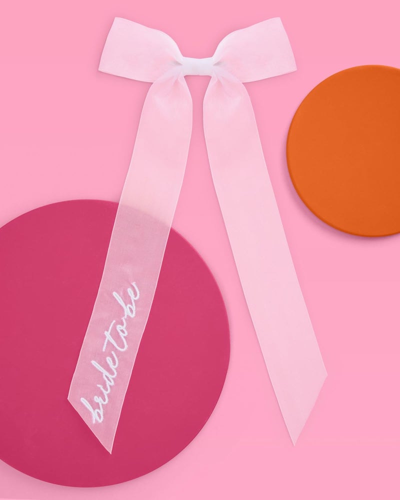 xo, Fetti Bride to Be Embroidered Hair Bow Bachelorette Party Decorations White Organza | Bridal Shower Supplies, Bridesmaid Favors, Wedding Gift, Engagement Accessory - Image 5