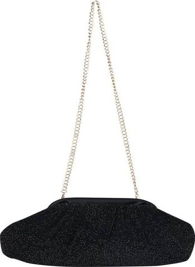 ENSAC Clutch Sling with Detachable Chain Clutch Purses Luxury Handbags Bag for Women Elegant Evening Handbag, Stylish Purse with Magnetic Closure (Black) - Image 4