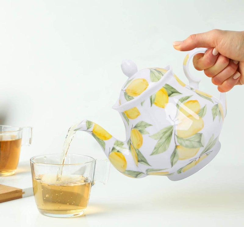 Palais Essentials European Style Ceramic Teapot Coffee Pot Water Pot Porcelain Vintage Gift Tea Pot (Lemon) - Image 3