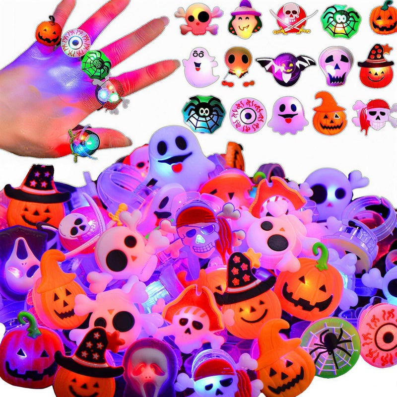 Qvatoxis Halloween Party Favors Light Up Rings 50PCS LED Rings Glowing Finger Rings Fun Toys for Kids Adults - Image 2