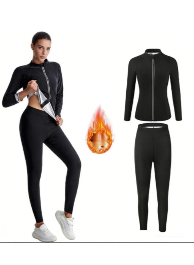 Arabest Sauna Suit Set for Women, Long Sleeve + Pants, Burn More, Sweat More, Sweat Enhancing Workout Outfit for Weight Loss size M - Image 1