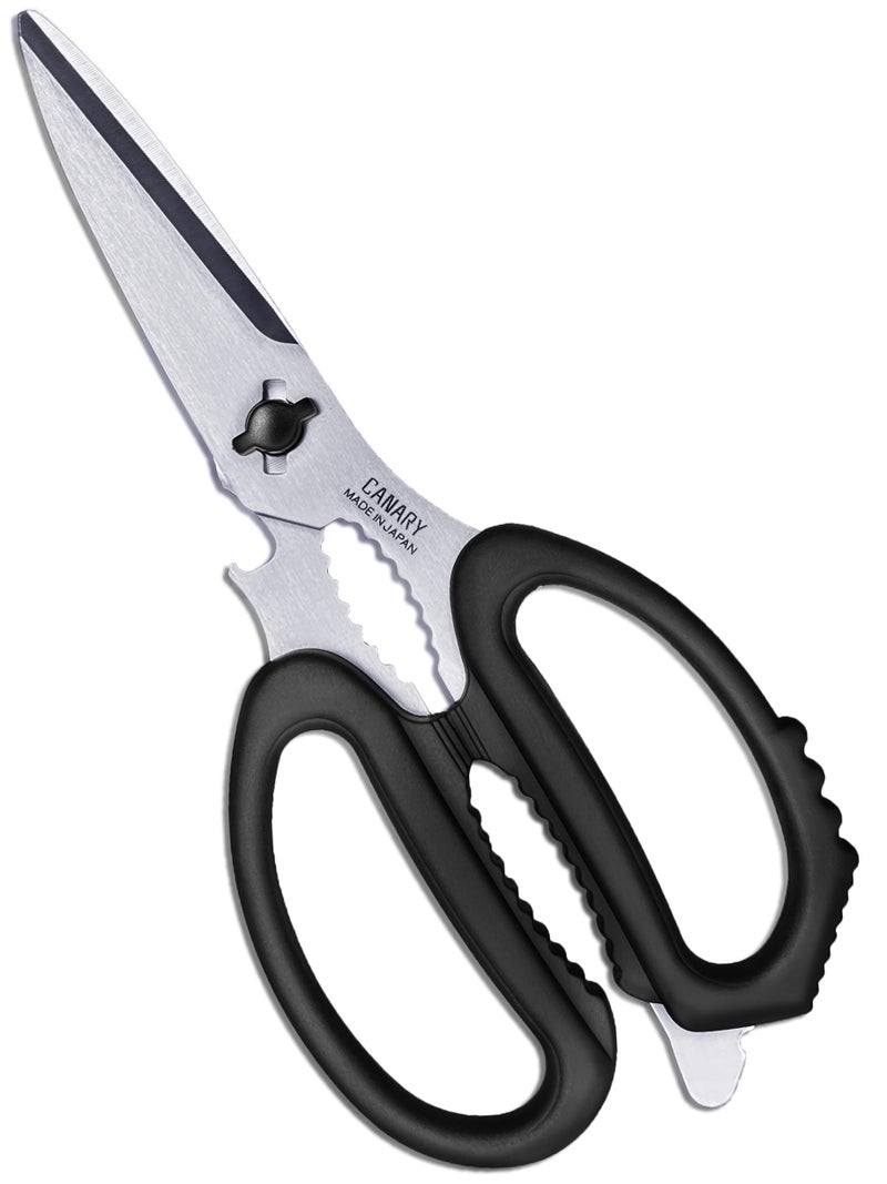 CANARY Japanese Kitchen Scissors Heavy Duty 82 Made in JAPAN Dishwasher Safe Come Apart Blade Multipurpose Kitchen Scissors Sharp Serrated Japanese Stainless Steel Black