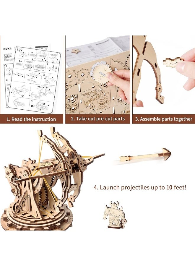 ROKR ROKR 3D Wooden Puzzles for Adults, DIY Wooden Ballista Launcher Toys Building Model Kits STEM Projects Toys for Boys/Girls  - Image 2