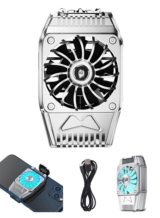 Clip-On Phone Cooler for Gaming Low-Noise Phone Cooling Fan with Free Charging Cable & 3-Hour Battery Life High-Speed Phone Radiator for Gaming Video Live Streaming Silver - Image 1