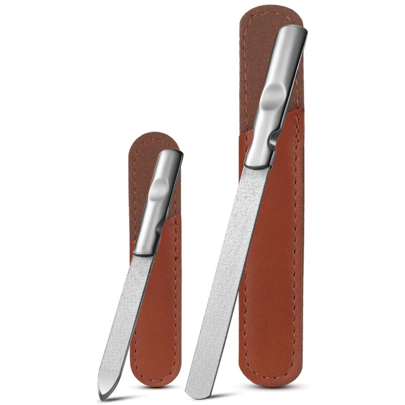 FVION Professional Metal Nail Files - 2 PCS, Double-Sided, Stainless Steel, Coarse & Fine Grit, Manicure & Pedicure Tool Set - Image 1