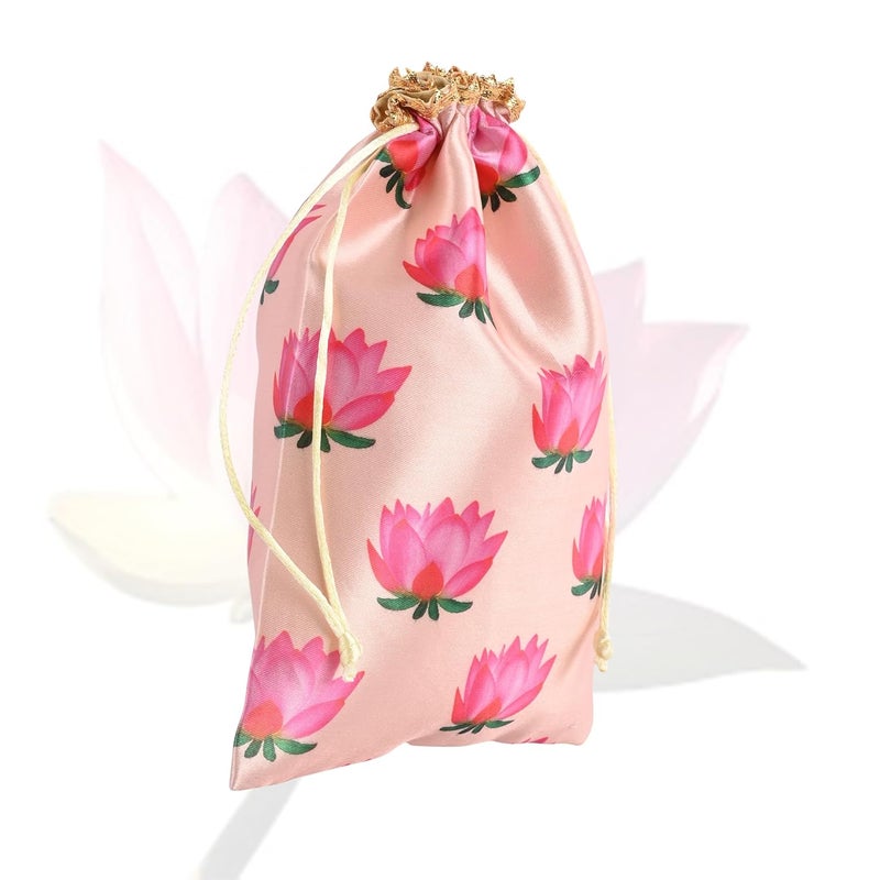 Kuber Industries Kuber Industries Pack of 4 Potli Bags 9x12 Inch Potli Bags for Return Gifts WeddingParty Bags Drawstring Closure Potli Wallet Potli Baby Shower Potli Lotus Print Cream  - Image 2