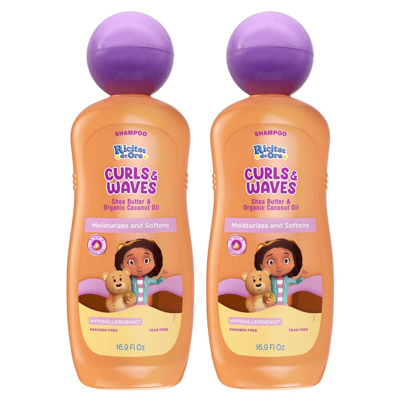 Ricitos de Oro Curls & Waves Shampoo: Defines & Highlights Natural Curls, Moisturizes & Smoothes, Frizz Control, Deep Cleanses Scalp, Baby Shampoo, Ideal for Kids & Toddlers, 16.9 oz, 2-Pack - Image 1