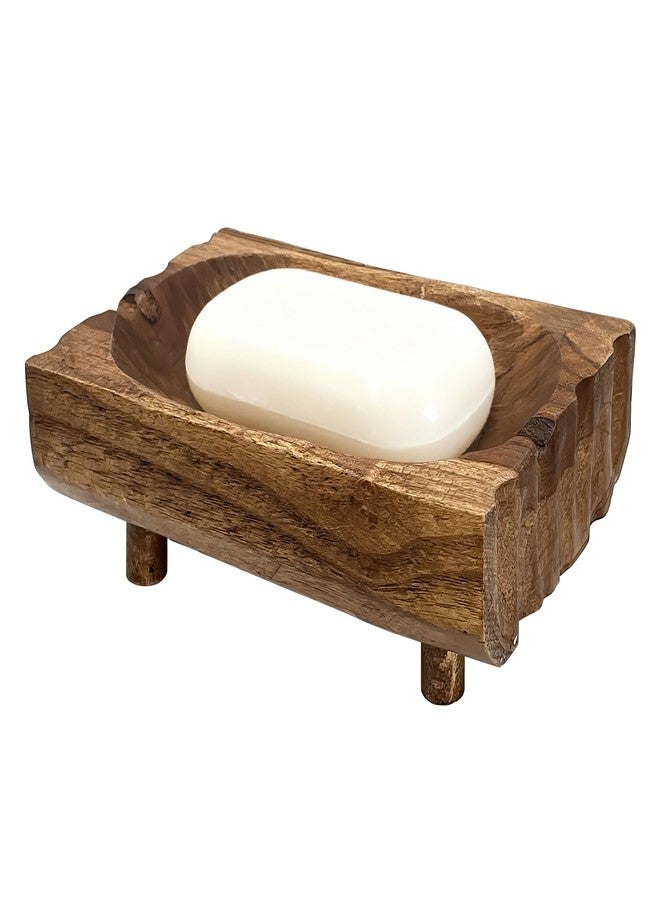 FALESHOS Natural Teak Wood Soap Holder, Automatic Draining Soap Tray with Drain Holes, Handmade Rustic Soap Dish & Countertop Soap Saver Stand for Bathroom and Kitchen - Image 1