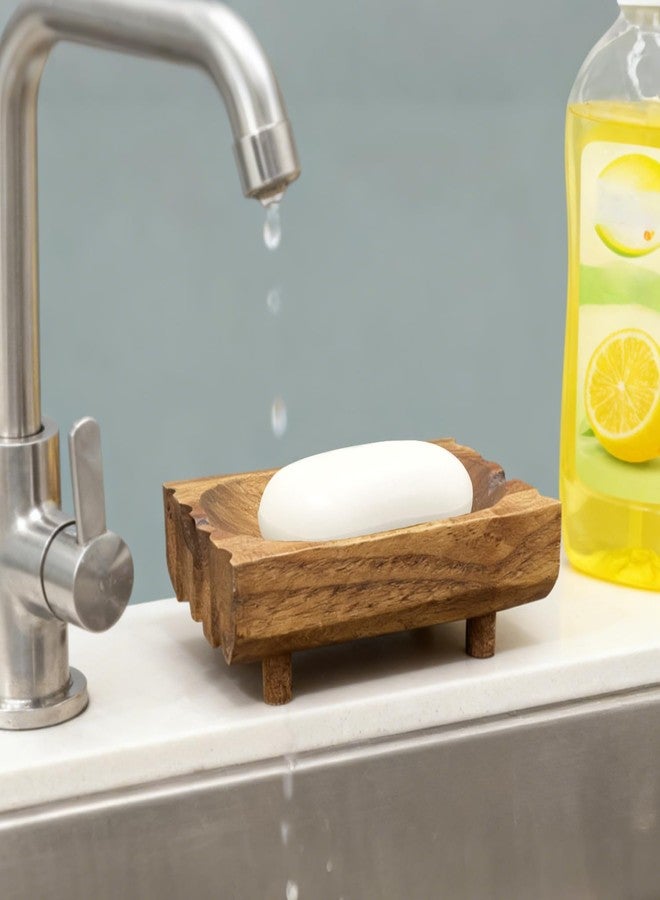 FALESHOS Natural Teak Wood Soap Holder, Automatic Draining Soap Tray with Drain Holes, Handmade Rustic Soap Dish & Countertop Soap Saver Stand for Bathroom and Kitchen - Image 5