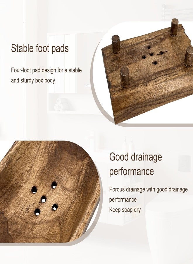 FALESHOS Natural Teak Wood Soap Holder, Automatic Draining Soap Tray with Drain Holes, Handmade Rustic Soap Dish & Countertop Soap Saver Stand for Bathroom and Kitchen - Image 4