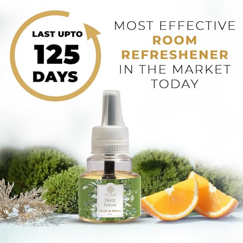 EKAM Plug-In Air Freshener Kit (Machine + 45ml Refill) | Deep Forest Scent | Long-Lasting Aroma for 125 Days / 500 Hours | Ideal for Rooms & Bathrooms - Image 2