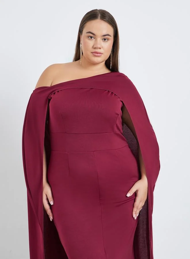 Styli Styli Plus Cape Sleeve Maxi Dress with Front Slit