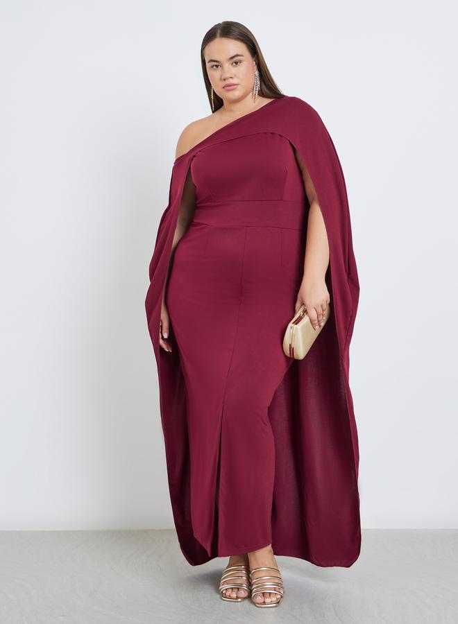 Styli Plus Cape Sleeve Maxi Dress With Front Slit - Image 3