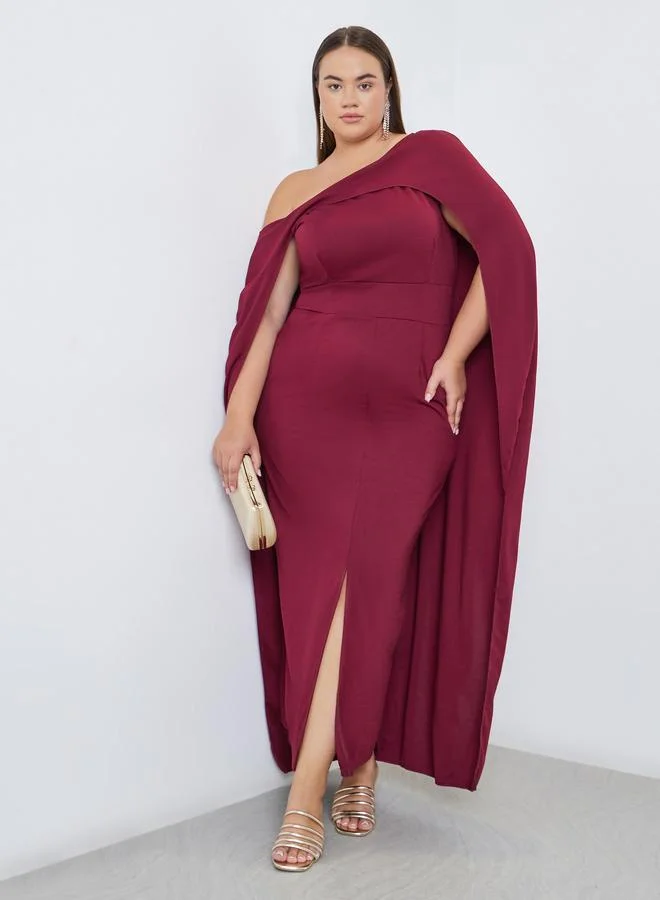 Styli Styli Plus Cape Sleeve Maxi Dress with Front Slit