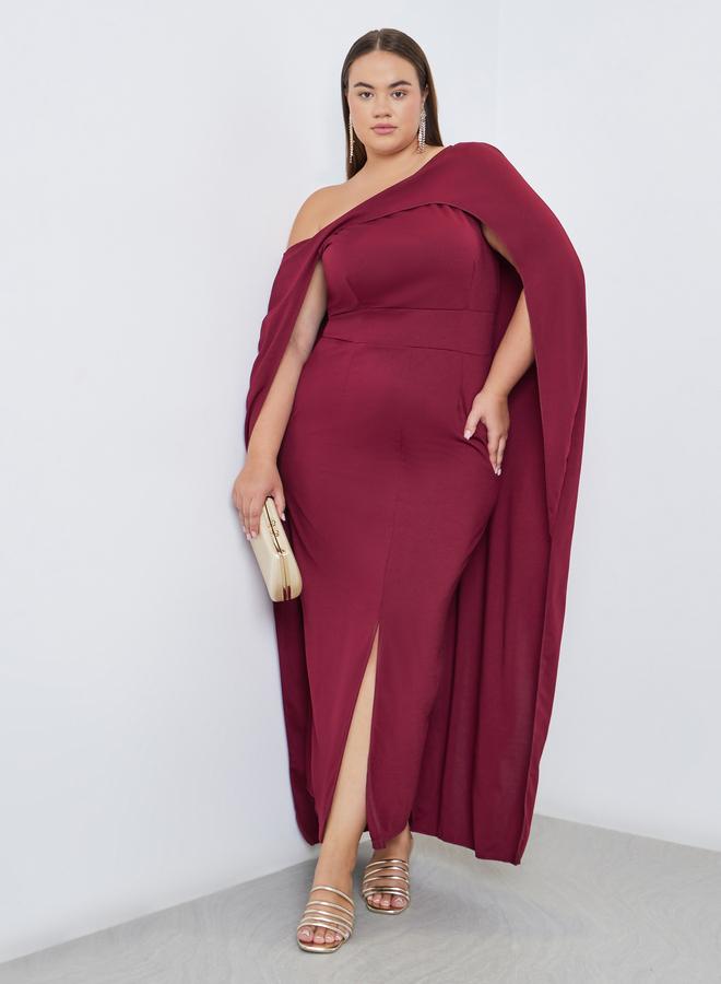 Styli Plus Cape Sleeve Maxi Dress With Front Slit - Image 1