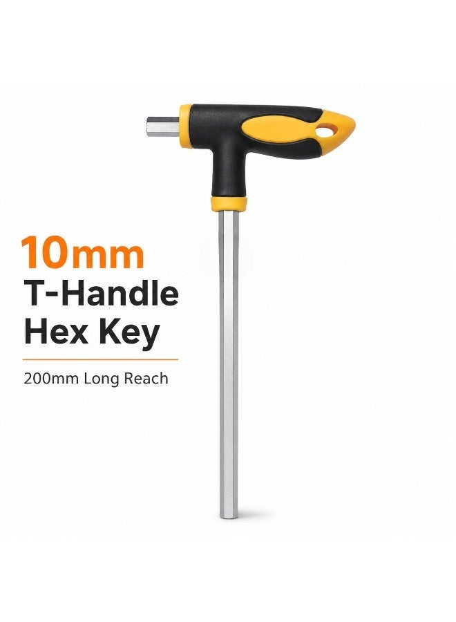 Master Tools 10mm T-Handle Hex Key, 200mm Long Reach Allen Wrench With Black Yellow Comfort Grip Handle For Furniture, Bicycle, DIY Repair & Workshop Use - Image 1