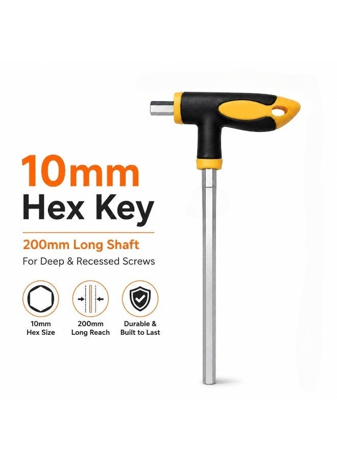 Master Tools 10mm T-Handle Hex Key, 200mm Long Reach Allen Wrench With Black Yellow Comfort Grip Handle For Furniture, Bicycle, DIY Repair & Workshop Use - Image 2