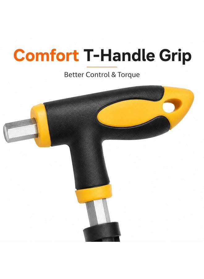 Master Tools 10mm T-Handle Hex Key, 200mm Long Reach Allen Wrench With Black Yellow Comfort Grip Handle For Furniture, Bicycle, DIY Repair & Workshop Use - Image 3