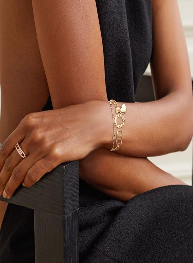 FANZE Dainty Layered Bracelet for Women,Beaded Star Moon Snake Gold Plated Cubiz Zrcon Link Bracelet Adjustable Trendy Jewelry Gift for Holiday - Image 2