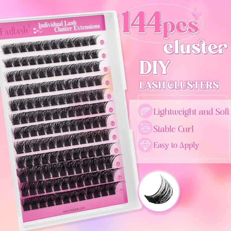 Lash Clusters 10-16mm 144pcs Mixed Tray Individual Lashes D Curl Individual Lashes Cluster Eyelash Extensions DIY Lash Extensions Eyelash Clusters Eyelash Extension Kit at Home (J02-0.07D, 10-16mm) - Image 3