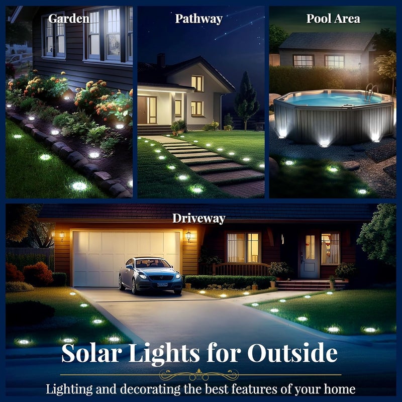 SOLPEX Solar Ground Lights, 12 Pack Solar Lights Outdoor Waterproof, 8 LED Solar Powered Landscape Lighting for Garden Yard Patio Pathway Driveway Walkway (Cool White) - Image 2